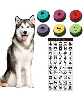 Dog Buttons for Communication, Dog Talking Buttons,6-Piece Dog Talking Buttons, 30-Second Recordable Voice Pet Buzzer Training Buttons, Includes 50 Scene-Associated Training Stickers