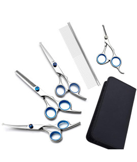 Dog Grooming Scissors Kit with Safety Round Tips, SUMCOO Professional Dog Scissors Sharp and Durable Pet Grooming Shears for Dogs and Cats (Blue Set of 3)