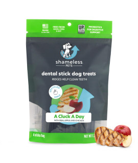 Shameless Pets Dental Treats for Dogs, A Cluck A Day - Healthy Dental Sticks with Digestive Support for Teeth Cleaning & Fresh Breath - Dog Bones Dental Chews Free from Grain, Corn & Soy