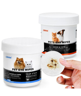 OPULA Dog Ear Eye Cleaner Wipes,300 Count Cat Eye Ear Cleaning Wipes,Pet Wipes,150pcs Tear Stain Remover Wipes+150pcs Ear Wax Wipes,Non-Irritating,Dog&Cat Universal,Eliminate Odor