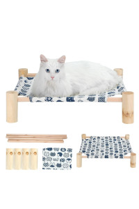 TUSATIY Cat Hammock Bed Wooden Elevated Cat Bed Removable Washable Pet Sleeping Bed Breathable Cat Bed Fit for Cats and Puppies Indoors Outdoors Easy to Assemble(Cat)