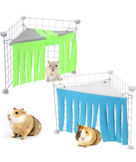 2 Pieces Guinea Pig Hideout Small Animal Corner Fleece Hideaway Cute Ferret Hammock and Sleeping Bed for Ferrets Chinchillas Small Pets (Grey with Blue, Grey with Green, Patternless)