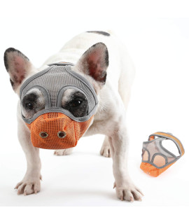 CILKUS Short Snout Dog Muzzles - Bulldog Muzzle Adjustable Breathable Mesh Dog Muzzle Can Stick Out Tongue and Drink Water Anti-Biting and Training Dog (M (16.5 -17.3), Orange)