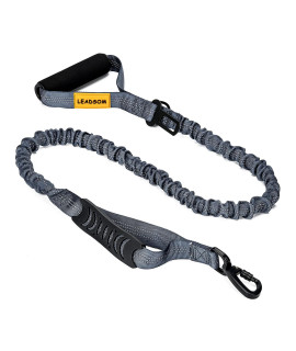 LEADSOM 6FT Highly Reflective Heavy Duty Elastic Bungee Medium and Large Dog Leash Shock Absorbing with Comfortable Padded Handle and Traffic Handle Suitable for Training Grey
