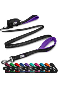 Black Rhino Dog Leash - Heavy Duty - Medium & Large Dogs 6ft Long Leashes Two Traffic Padded Comfort Handles for Safety Control Training - Double Handle Reflective Lead (Purple)