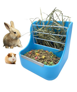 Mcgogo Rabbit Food Bowl,Guinea Pig Food Bowl,2 in 1 Hanging Automatic Rabbit Feeder Dispenser for Small Animal, Hay Feeder for Chinchillas (Blue)
