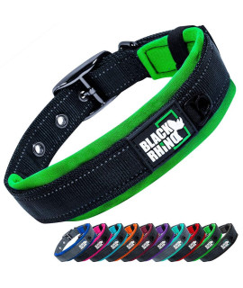 Black Rhino - The comfort collar Ultra Soft Neoprene Padded Dog collar for All Breeds, Dog collars for Large Dogs - Heavy Duty Adjustable Reflective Weatherproof (Large, greenBl)