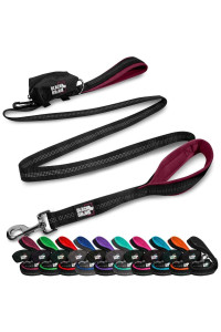 Black Rhino Dog Leash - Heavy Duty - Medium & Large Dogs 6ft Long Leashes Two Traffic Padded Comfort Handles for Safety Control Training - Double Handle Reflective Lead (Burgundy)