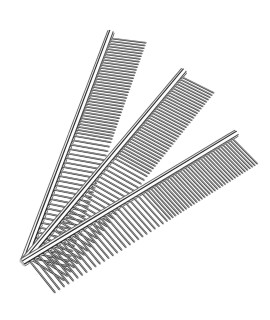 Dog Combs Cat Combs 3 Pack Pet Combs Stainless Steel Metal Comb Wide Tooth Comb&Dense Tooth Comb Flea Comb for Cats Dogs Dog Grooming Comb-Silver