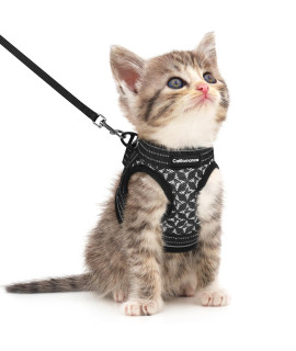 CatRomance Cat Harness and Leash Set Escape Proof for Walking, Safe Adjustable Small Large Kitten Vest with Reflective Strip for Kitty, Easy Control Comfortable Soft Outdoor Harnesses, Black, Small