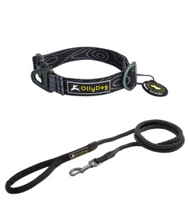 OllyDog Collar and Leash Set, Mountain Rope Leash and Adjustable Collar, Comfortable for Everyday Use, Training (Medium, Raven Bark)