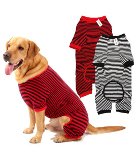 Dog Pajamas Cotton Striped Pup Jumpsuit, Breathable 4 Legs Basic Pjs Shirts for Puppy and Cat, Super Soft Stretchable Dog Jammies for Boys and Girls (X-Large, Black Red+Black)