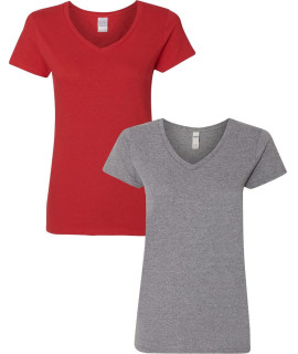 gildan Womens Heavy cotton V-Neck T-Shirt 2-Pack MED-Red-graphite