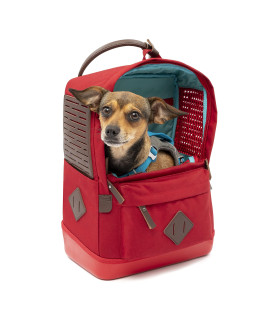 Kurgo Nomad - Dog Carrier Backpack, Hiking Backpack for Small Dogs, Pet Travel Back Pack Carrier, Interior Safety Tether, Waterproof Bottom, Dual Carry Handles, Holds Pets Up to 15 lbs - Red