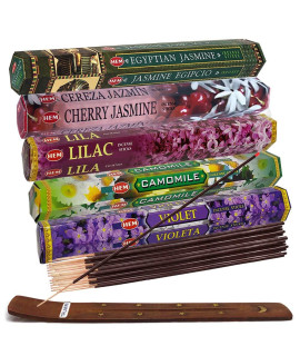 Hem Incense Sticks Variety Pack 13 And Incense Stick Holder Bundle With 5 Popular Floral Fragrances