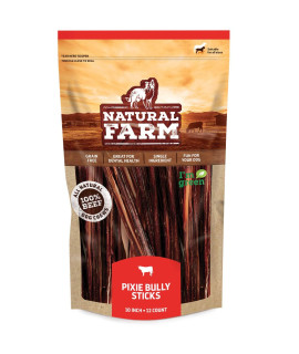 Natural Farm Pizzle Bully Sticks (10 Inch, 12 Pack), Pixie Chew, Extra-Thin Pet Treats - Grain-Free, High Protein, Best Rawhide Alternative for Small, Puppies or Senior Dogs