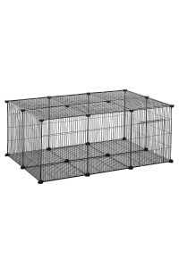 Pawhut DIY Pet cage for Small Animals 22 Panels Metal Mesh with Door Rabbits Kittens guinea Pig 105 x 70 x 45 cm Black