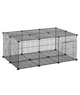 Pawhut DIY Pet cage for Small Animals 22 Panels Metal Mesh with Door Rabbits Kittens guinea Pig 105 x 70 x 45 cm Black