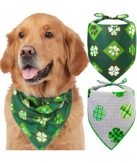 Odi Style St. Patrick's Day Bandana for Dogs - 2 Pack Saint Patrick Day Dog Handkerchief with Shamrock Prints, Lucky Dog Bandanas for Small, Medium, Large Dogs, Puppy Accessories, Green Scarfs