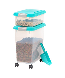IRIS USA 33qt + 12qt Airtight Pet Food Container Combo with Scoop, Sea Foam Blue