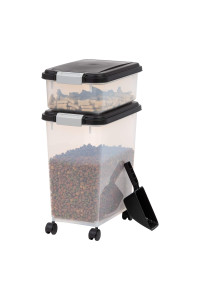 IRIS USA 33qt + 12qt Airtight Pet Food Storage Container Combo with Scoop, Black