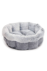Best Pet Supplies Round Dog Bed with Reversible Pillow, Luxuriously Soft Machine Washable Dog Bed for Small and Medium Breeds - Light Gray, 26 x 22 x H:6.4