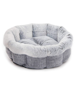 Best Pet Supplies Round Dog Bed with Reversible Pillow, Luxuriously Soft Machine Washable Dog Bed for Small and Medium Breeds - Light Gray, 26 x 22 x H:6.4