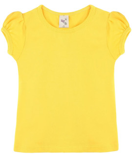 Lilax girls Basic Short Puff Sleeve Round Neck cotton T-Shirt 4T Yellow