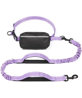 iYoShop Hands Free Dog Leash with Zipper Pouch, Dual Padded Handles and Durable Bungee for Walking, Jogging and Running Your Dog (Large, 25-120 lbs, Lavender)
