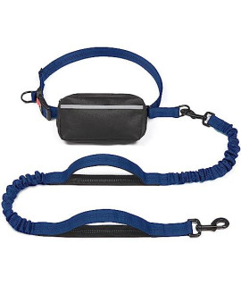 iYoShop Hands Free Dog Leash with Zipper Pouch, Dual Padded Handles and Durable Bungee for Walking, Jogging and Running Your Dog (Large, 25-120 lbs, True Navy)