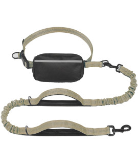 iYoShop Hands Free Dog Leash with Zipper Pouch, Dual Padded Handles and Durable Bungee for Walking, Jogging and Running Your Dog (Large, 25-120 lbs, Khaki)