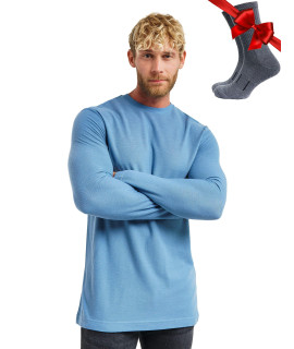 Merinotech Merino Wool Base Layer - Mens 100 Merino Wool Long Sleeve Midweight Thermal Shirts Wool Hiking Socks (Medium, 250 Steel Blue)