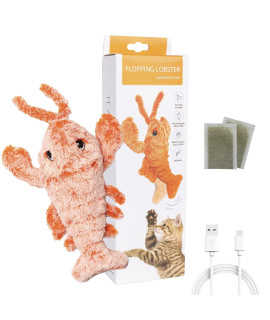 Flopping Lobster Toy for Cats & Small Dogs - Motion Activated Moving Cat Toy with 2 Catnip Packets USB-Charged Floppy Lobster Dog Toy for Dogs up to 15lb Soft & Washable Cute Cat Toys