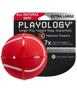 Playology Squeaky Chew Ball Dog Toy, for Extra Large Dog Breeds (50lbs and Up) - for Heaviest Chewers - Engaging All-Natural Beef Scented Toy - Non-Toxic Materials