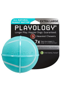 Playology Squeaky Chew Ball Dog Toy, for Extra Large Dog Breeds (50lbs and Up) - for Heaviest Chewers - Engaging All-Natural Peanut Butter Scented Toy - Non-Toxic Materials