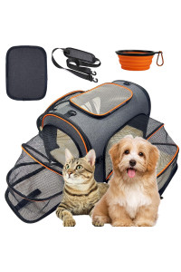 Cat Carrier, 3 Sides Expandable Foldable Pet Carrier for Cat Dog, Breathable TSA Airline Approved Soft-Sided Dog Carrier Pet Travel Carrier Bag with Fleece Pad and Foldable Bowl
