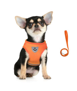 FEimaX Dog Harness and Leash Set for Walking, Soft Mesh Adjustable Easy Control Lightweight Cat Vest Harnesses with Reflective Strips, Escape Proof Small Dogs Cats Vests (Orange, Large)