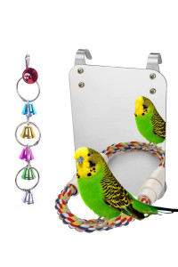 LOPERDEVE 7 Bird Mirror with Rope Perch Bird Toys Swing, Comfy Perch for Greys Amazons Parakeet Cockatiel Conure Lovebirds Finch Canaries