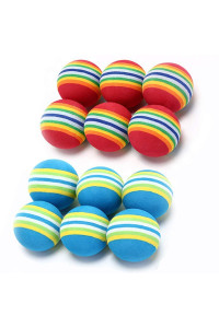 VOVIGGOL 12 Pack 2 Color Rainbow Cat Toy Balls Soft EVA Foam Interactive Indoor Kittens Favorite Toys 1.38 Dia. Small Dogs Puppies Toy Balls Bulk Activity Chase Quiet Play Sponge Ball