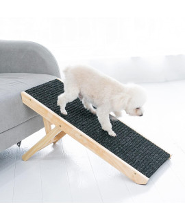 MEWANG 19 Tall Adjustable Pet Ramp - WoodenFolding Portable Dog & Cat Ramp Perfect for Bed and Car - Non Slip Carpet Surface 4 Levels Height Adjustable Ramp Up to 90 Pounds - Small Dog Use Only