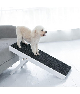 MEWANG 19 Tall Adjustable Pet Ramp - WoodenFolding Portable Dog & Cat Ramp Perfect for Bed and Car - Non Slip Carpet Surface 4 Levels Height Adjustable Ramp Up to 90 Pounds - Small Dog Use Only
