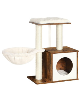 FEANDREA WoodyWonders Small Cat Tree for Kittens, Modern Cat Tower for Indoor Cats, Cat Condo with Scratching Posts, Removable Washable Cushions, Rustic Brown UPCT122X01