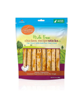 Canine Naturals Chicken Recipe Chew - Rawhide Free Dog Treats - Made From USA Raised Chicken - All-Natural and Easily Digestible - 40 Pack of 5 Inch Stick Chews