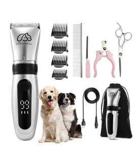 Pet Clippers Professional Dog Grooming kit Adjustable Low Noise High Power Rechargeable Cordless Pet Grooming Tools , Hair Trimmers for Dogs and Cats, Washable(IPX5), with LED Display.