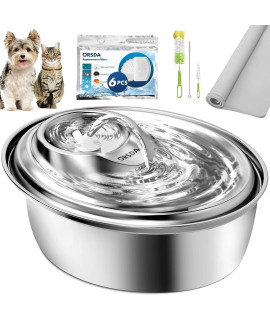 ORSDA Cat Water Fountain Stainless Steel, 3L Automatic Pet Drinking Fountain for Cats Inside, Dog Water Dispenser with Adjustable Water Flow and 6 Replacement Filters&1 Silicone Mat for Cats, Dogs