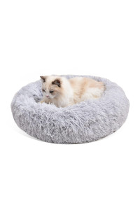 Gavenia Cat Beds - 23.6''x23.6'' Washable Donut Bed, Plush Cushion, Waterproof Bottom, Calming & Self-Warming, Grey