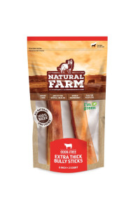 Natural Farm Odor-Free Jumbo Bully Sticks, (6 Inch, 2 Pack), Extra-Thick Chews for Dogs, Fully Digestible 100% Beef Treats, Great for Dental Health, Keep Your Dog Busy with 50% Longer Lasting Chews
