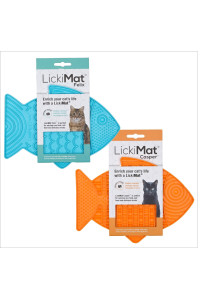 Lickimat Casper & Felix, Fish-Shaped Cat Slow Feeders Lick Mat, Boredom Anxiety Reducer; Perfect for Food, Treats and Anxiety Reduction. (Orange & Turquoise, Casper & Felix)