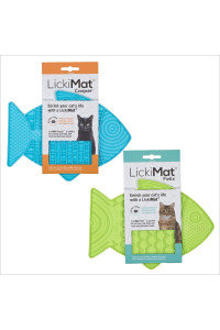 Lickimat Casper & Felix, Fish-Shaped Cat Slow Feeders Lick Mat, Boredom Anxiety Reducer; Perfect for Food, Treats and Anxiety Reduction. (Turquoise & Green, Casper & Felix)