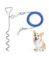 CLKHOWL Dog Stake Tie Out Cable - 30 Anti Rust Reflective Stake for Medium Large Dogs Up to 125 lbs, Dog Cable Runner and Metal Hooks for Yard, Camping, or Outdoors